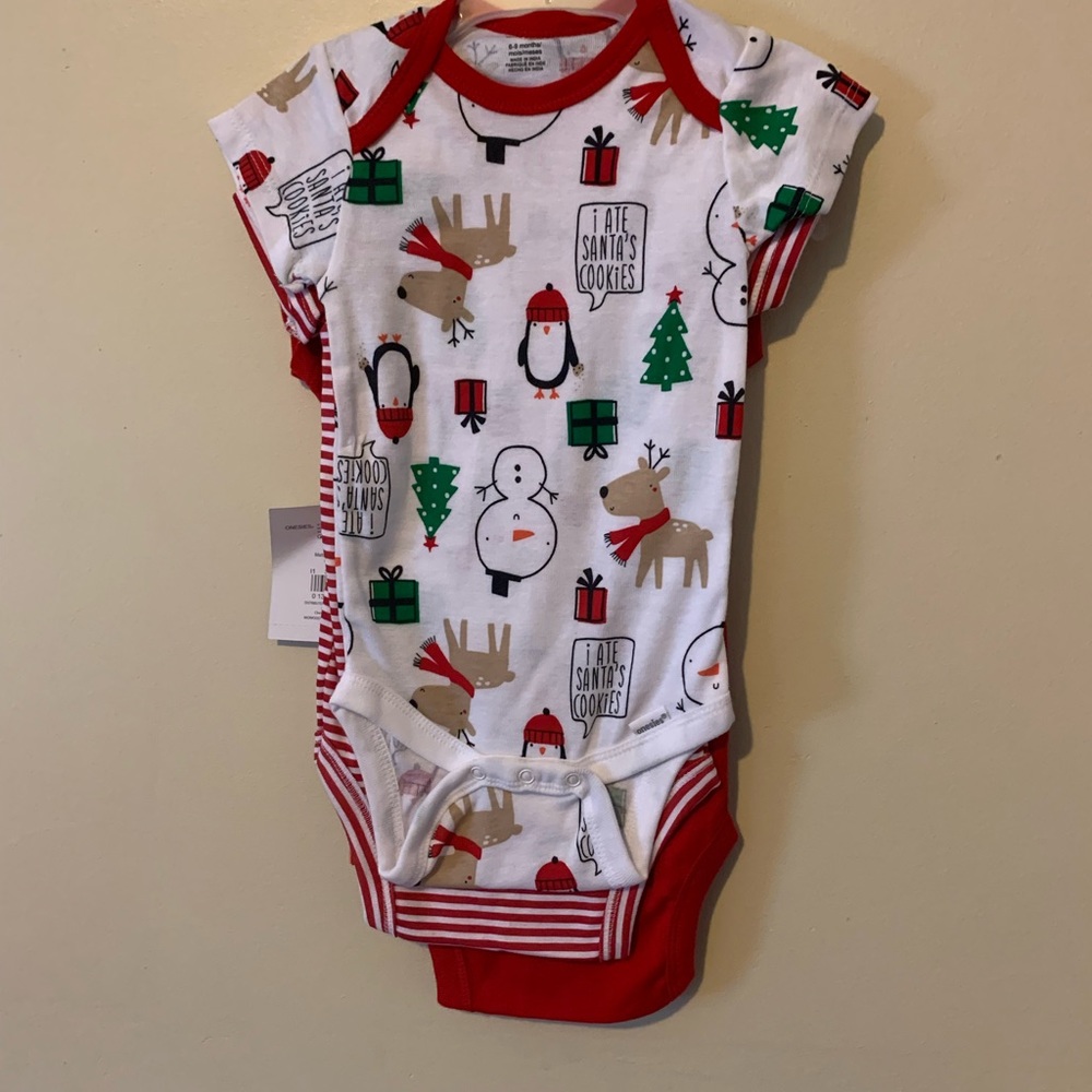 6 to 9 months Santa’s onesies. just in time for Christmas.